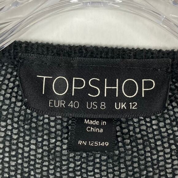 TOPSHOP Top US 8 Black Fringe/Tassels Hem&Long-Sleeve Crop Loose-Knit Cotton - Picture 3 of 11